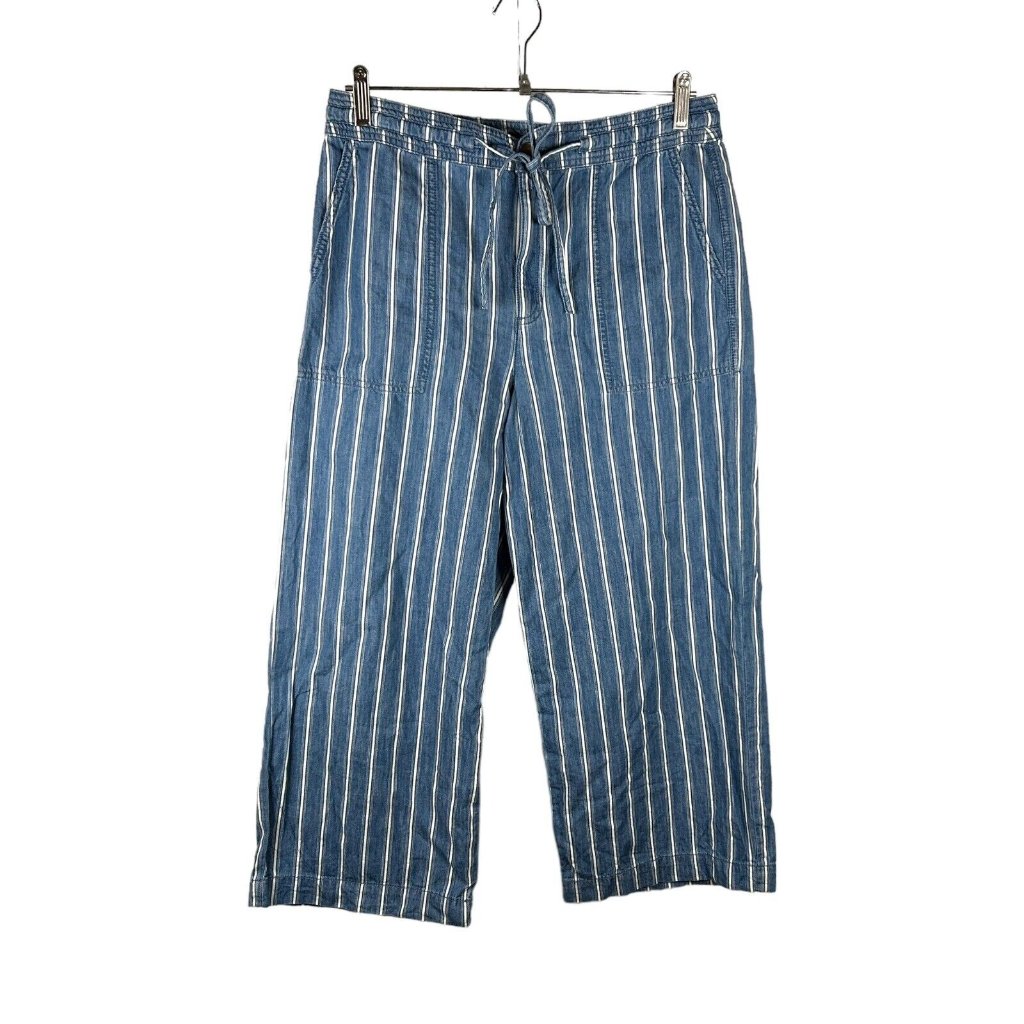 American Eagle Aeo Womens Size 6 Blue White Stripe Wide Leg Pants Tie Waist Boho